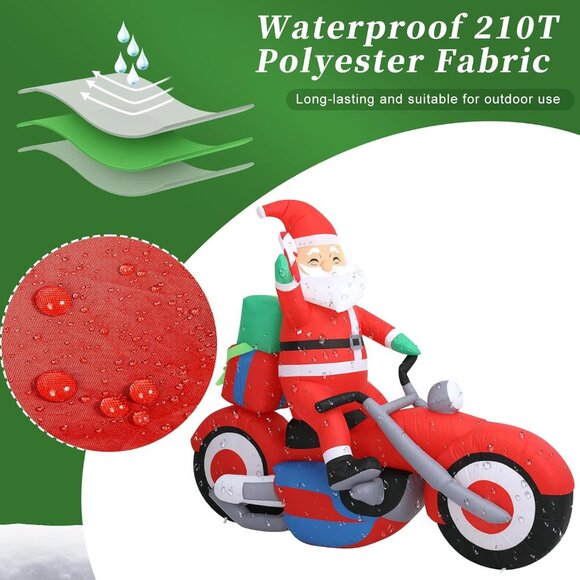 ⚡5.91FT Christmas Inflatable Santa with Motorcycle LED Light Outdoor Decoration - Picture 6 of 9